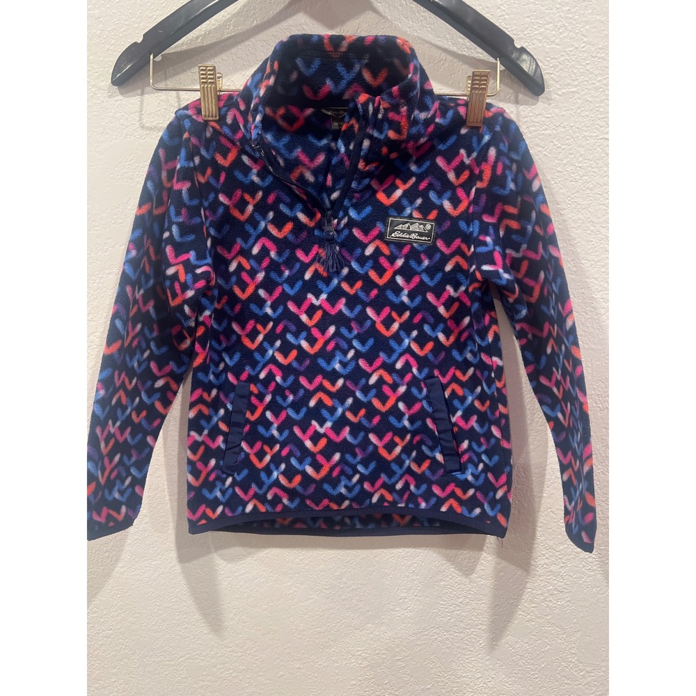 Eddie Bauer Youth 1/4 Zip Quest Fleece Printed Dark Blue XS 5/6